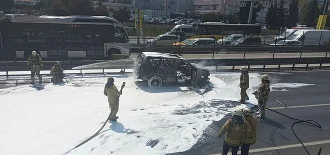 Esenyurt'ta D-100'ü kilitleyen olay! Araç alev aldı