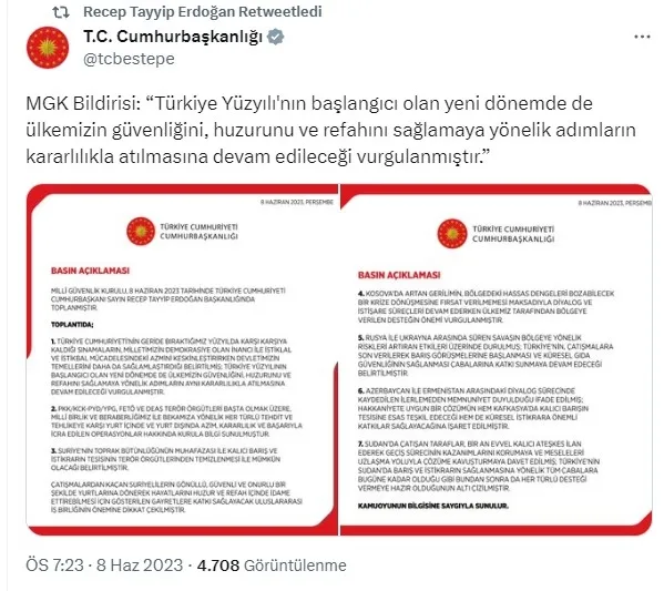 Türkiye Yüzyılı’nın ilk MGK’sı sonrası yazılı açıklama! Dikkat çeken terörle mücadele vurgusu