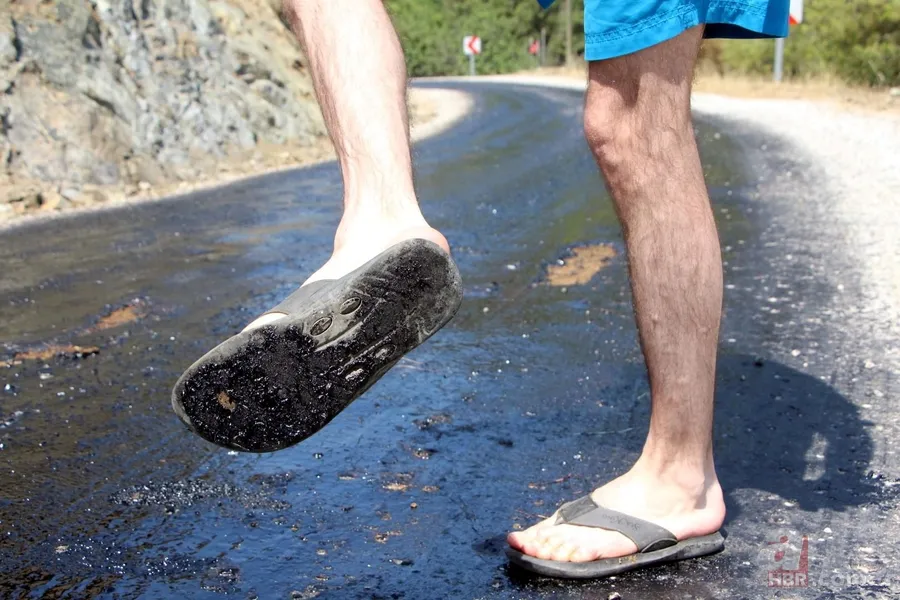 Fethiye'de asfalt eriten sıcaklar hayatı durdurdu 11