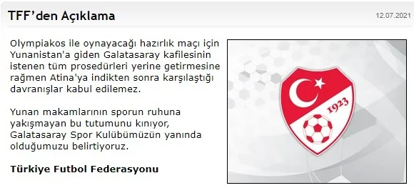Son dakika: Yunanistan'da Galatasaray'a skandal muamele! TFF’den flaş açıklama - 1