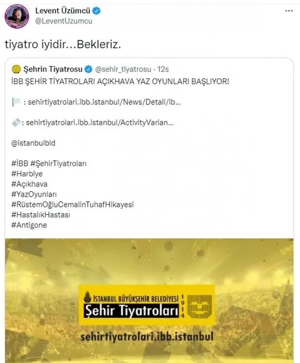 Gezici Levent Üzümcü kapağı İBB’ye attı! İstanbul Şehir Tiyatroları’na geri döndü