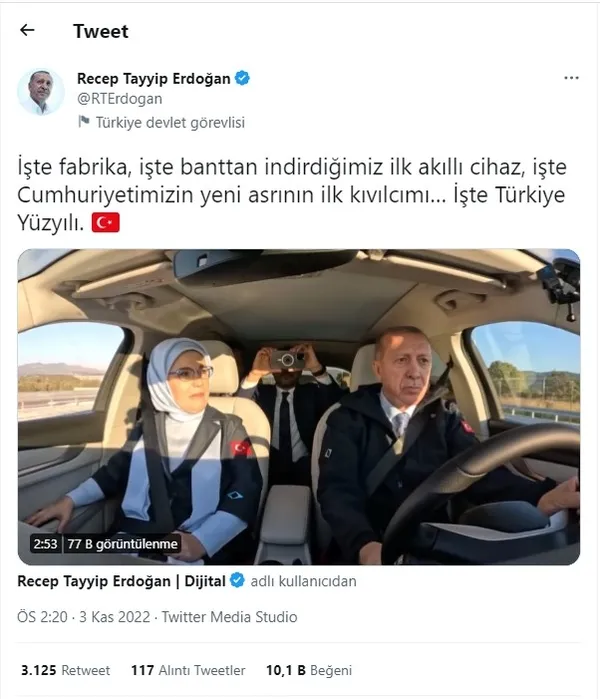 Başkan Erdoğan’dan dikkat çeken Togg paylaşımı