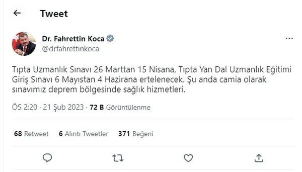 Son dakika | Sağlık Bakanı Fahrettin Koca açıkladı! TUS ve YDUS ertelendi - 1