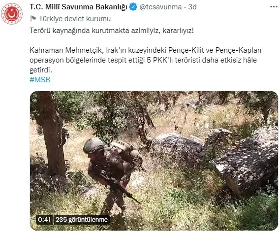 Son dakika | MSB: Kuzey Irak'ta 5 PKK’lı terörist öldürüldü! Sayı 11 oldu... - 1