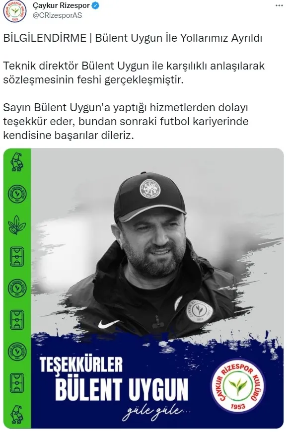 Çaykur Rizespor’da teknik direktör Bülent Uygun dönemi sona erdi
