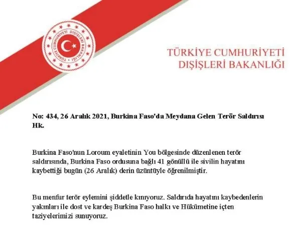 Türkiye'den Burkina Faso için taziye mesajı - 1