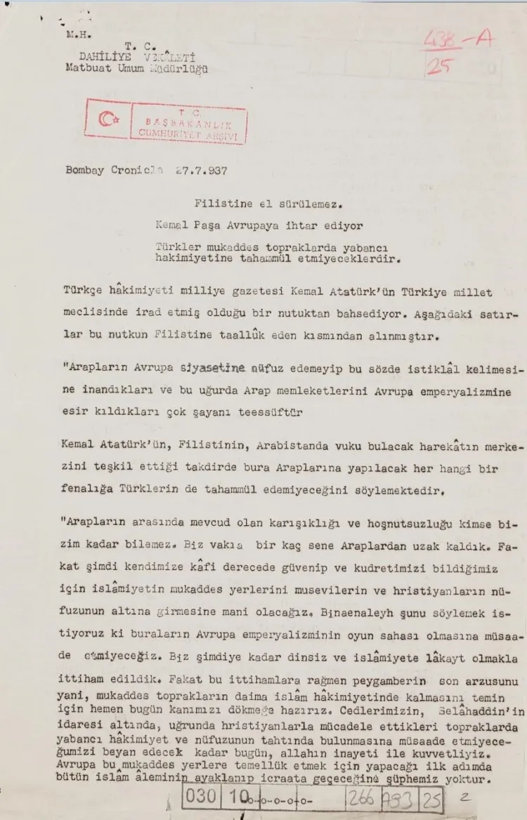 Mustafa Kemal Atatürk, Avrupa'ya Filistin resti çekmiş! - 1