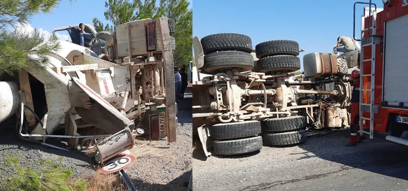 Bodrum'da feci kaza! Beton mikseri devrildi