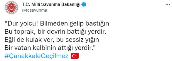 Milli Savunma Bakanlığı’ndan Çanakkale Zaferi paylaşımı
