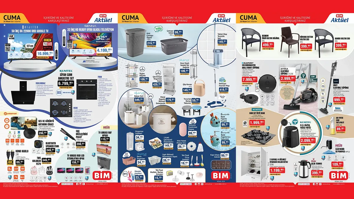 BİM 26 Nisan aktüel kataloğu yayınladı! BİM’de bu hafta robot süpürge, çamaşır sepeti, ayakkabılık, elektrikli su pompası uyguna satışta