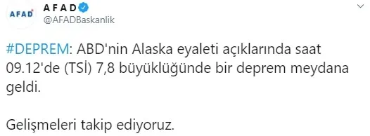 Son dakika: ABD’nin Alaska eyaleti açıklarında 7,8’lik deprem | 2020 son depremler