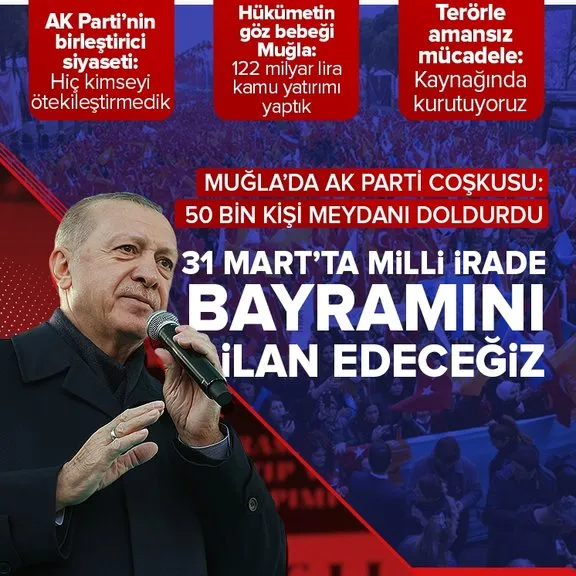 AK Parti Muğla mitingi | Başkan Erdoğan’dan önemli açıklamalar: 31 Mart’ta milli irade bayramını ilan edeceğiz
