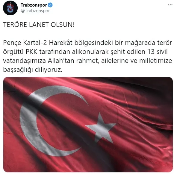 Trabzonspor'dan şehitler için baş sağlığı mesajı - 1