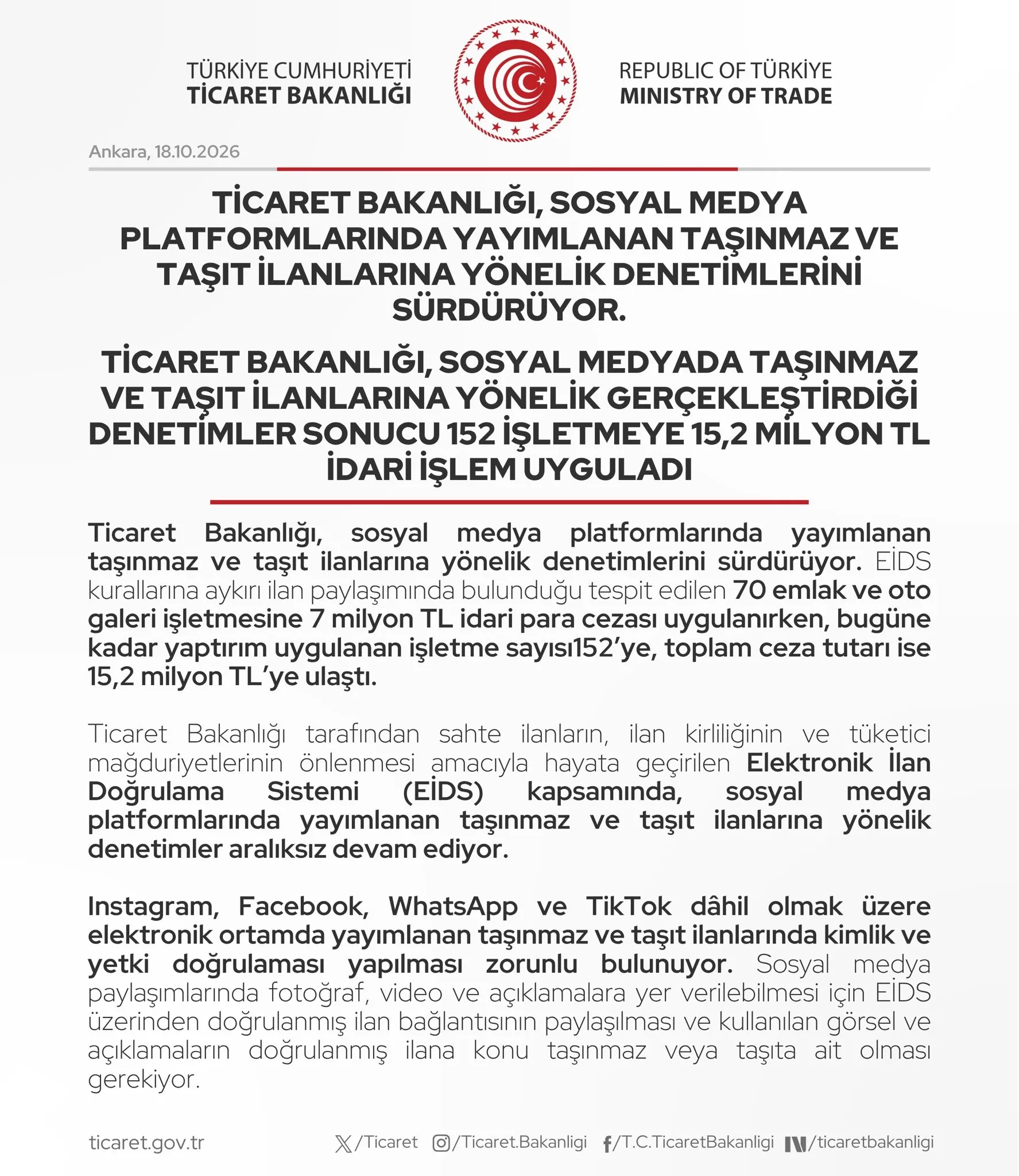İlan denetimleri platformlara uzandı! Meta’ya 20 milyon, TikTok’a 4 milyon lira ceza