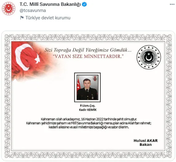 Son dakika: Pençe-Kilit operasyonu bölgesinde yaralanan P.Uzm.Çvş. Kadir Kemik'ten acı haber! Şehit oldu - 1