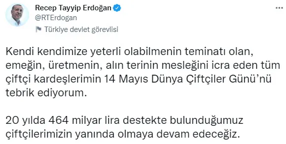 Başkan Recep Tayyip Erdoğan'dan Dünya Çiftçiler Günü mesajı - 1