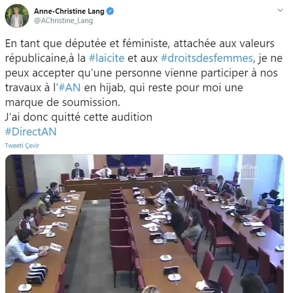 Fransa’daki faşist parti üyesinden başörtü ırkçılığı! Toplantıyı terk etti