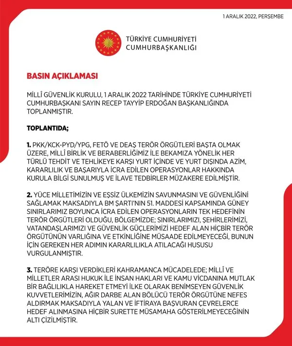 MGK sona erdi! Yazılı açıklama... Hiçbir terör örgütünün varlığına müsaade etmeyeceğiz