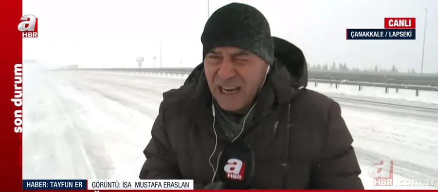 Çanakkale'de yoğun kar ve tipi! Buz pistine dönen yolda zorlu yayın... A Haber muhabiri Tayfun Er son durumu aktardı 3