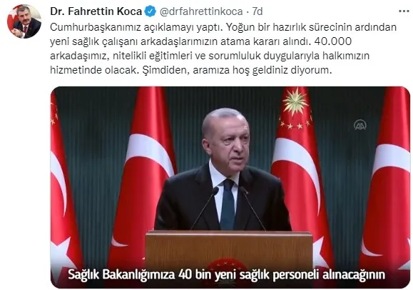 Son dakika: Sağlık Bakanı Fahrettin Koca'dan 40 bin yeni sağlıkçı ataması açıklaması - 1