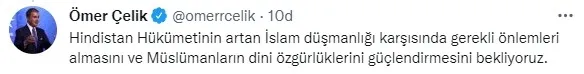 AK Parti Sözcüsü Ömer Çelik'ten Hz. Peygambere hakaret eden Hindistanlı iktidar parti mensubuna tepki - 2