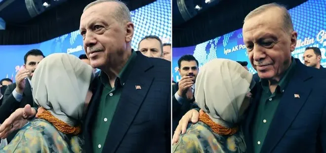 Başkan Erdoğan konuşması sırasında duygulanan eşine sarıldı
