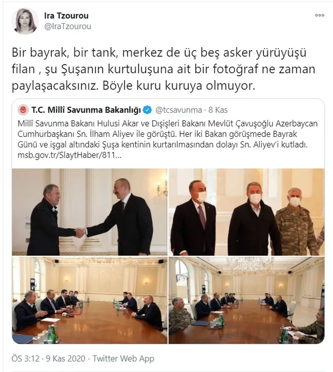Kaçak Sevan Nişanyan’ın eşi Ira Tzourou Azerbaycan’ın zaferinden rahatsız oldu! Nefret paylaşımları - 1