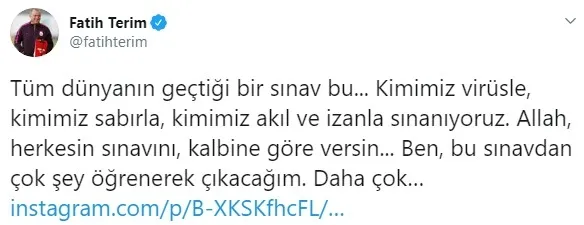 Koronavirüs tedavisi gören Fatih Terim taburcu olduktan sonra açıklama yaptı