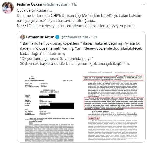 Fatmanur Altun’a hakaret eden Nazan Demir’e beraat! AK Parti’den tepki yağdı: Hukukun canına okuyan karar!