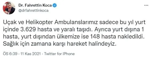 Sağlık Bakanı Fahrettin Koca açıkladı! İşte bu yıl ambulans uçak ve helikopterlerle nakledilen hasta sayısı - 1