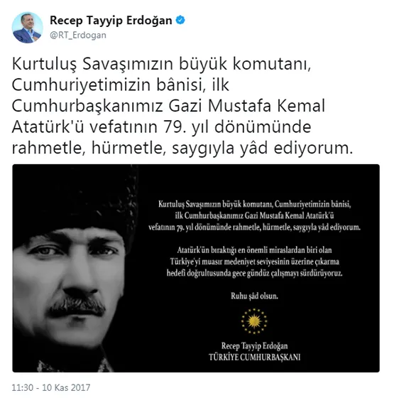 Cumhurbaşkanı Erdoğan'dan Instagram ve Twitter'dan '10 Kasım' mesajı - 1