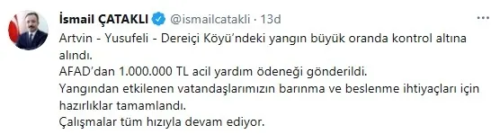 Son dakika: İçişleri Bakanlığından Yusufeli’ndeki yangın hakkında açıklama: AFAD’dan 1 milyon lira ödenek gönderildi
