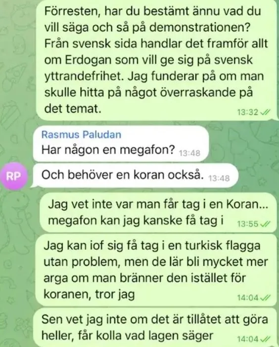Rasmus Paludan’ın skandal provokasyonun perde arkası ortaya çıktı! Mesajları deşifre oldu: Kur’an-ı Kerim yakmaya teşvik etmem