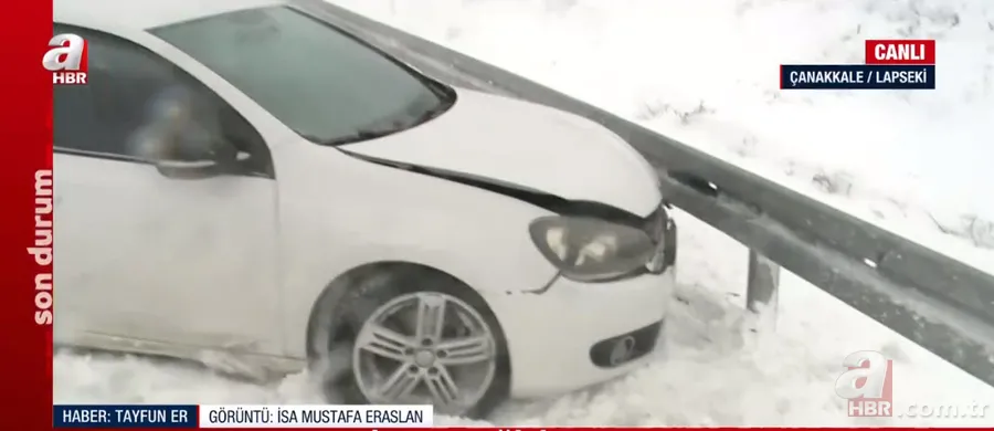 Çanakkale'de yoğun kar ve tipi! Buz pistine dönen yolda zorlu yayın... A Haber muhabiri Tayfun Er son durumu aktardı 10