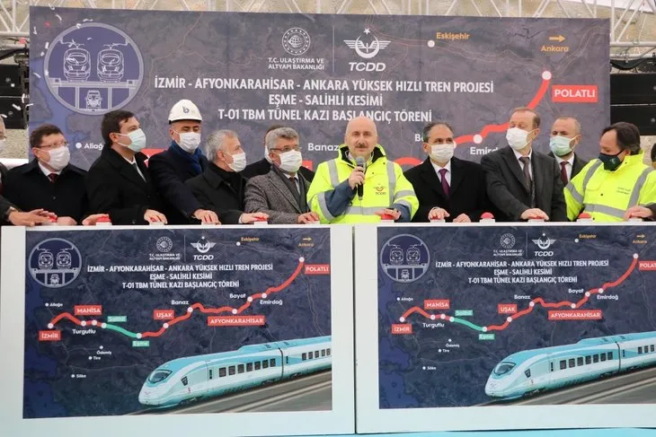 Ulaştırma ve Altyapı Bakanı Adil Karaismailoğlu İzmir-Afyonkarahisar-Ankara YHT tünel kazı başlangıç törenine katıldı