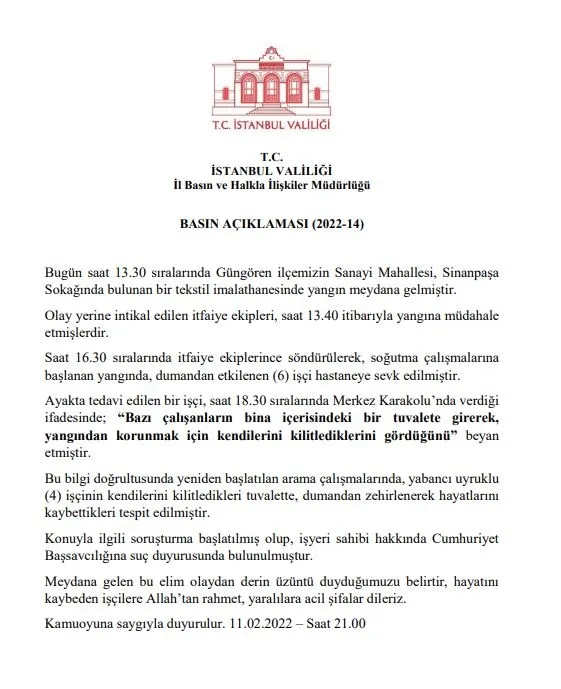 4 yabancı uyruklu işçinin öldüğü yangında büyük ihmal! İBB’ye bağlı ekipler 4 işçiyi fark etmemiş