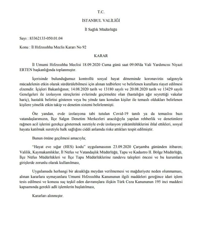 Son dakika: İstanbul’da çok önemli ‘HES kodu’ kararı