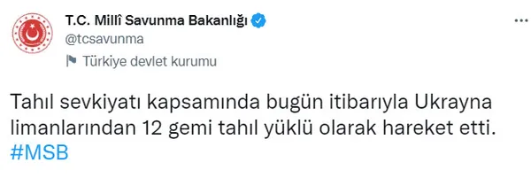 Tahıl sevkiyatı kapsamında 12 gemi daha Ukrayna limanlarından hareket etti