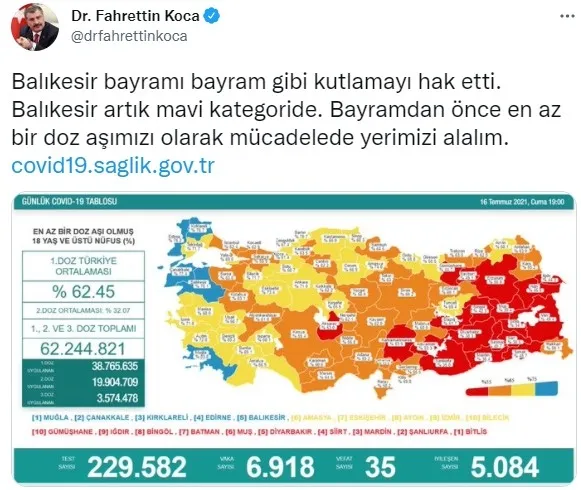 Sağlık Bakanlığı 16 Temmuz 2021 Kovid-19 vaka ve vefat tablosu | Türkiye'de koronavirüsten kaç kişi öldü vaka sayısı ne kadar? - 5