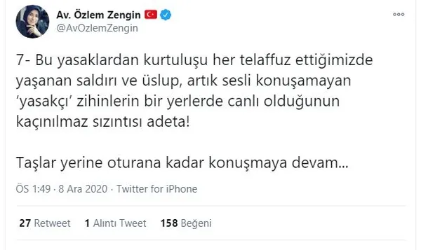 1607427749266.jpg AK Parti Milletvekili Özlem Zengin’den başörtüsü yasakçılarına net cevap: Taşlar yerine oturana kadar konuşmaya devam - 7