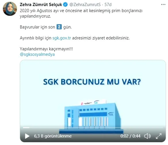 Son dakika: Aile, Çalışma ve Sosyal Hizmetler Bakanı Zehra Zümrüt Selçuk'tan "prim borcu yapılandırması" uyarısı - 1