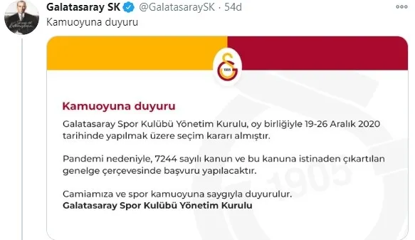 Son dakika: Galatasaray’da seçim kararı! Tarih açıklandı