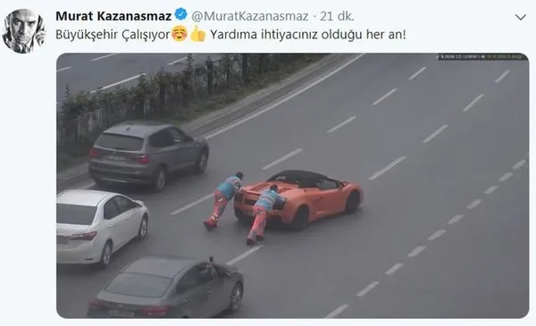 Arızalanan Lamborghini'yi belediye işçileri itti - 1