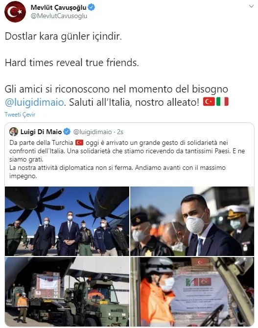 İtalya Başbakan Yardımcısı Di Maio Türkiye’ye teşekkür etti