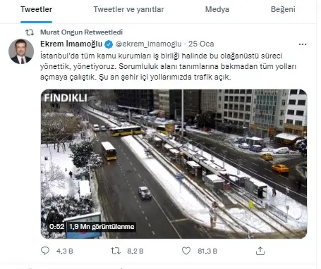 Murat Ongun’un tatili 2 Şubat’ta bitiyor! İstanbulluların kar nedeniyle yolda kaldığı gece İBB’yi eleştirilenleri trollükle suçlamıştı