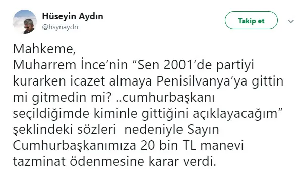 Başkan Erdoğan'a iftira atan Muharrem İnce'ye tazminat cezası - 1