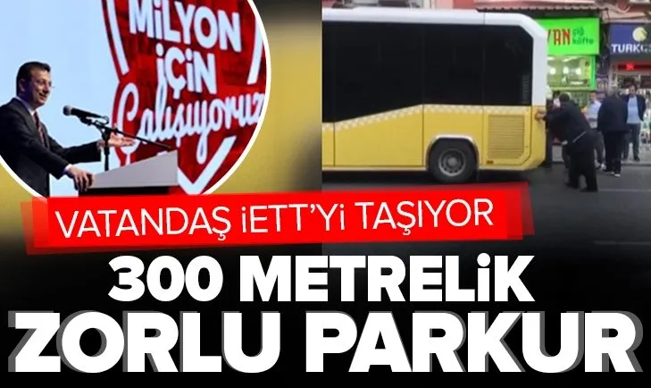 İstanbul Fatih’te arızalanan İETT otobüsü vatandaşlar tarafından itildi