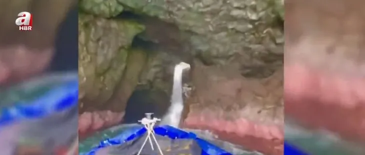 Dünyanın en uzun ikinci deniz mağarası! İçinden şelale akan mağaradan botla geçtiler