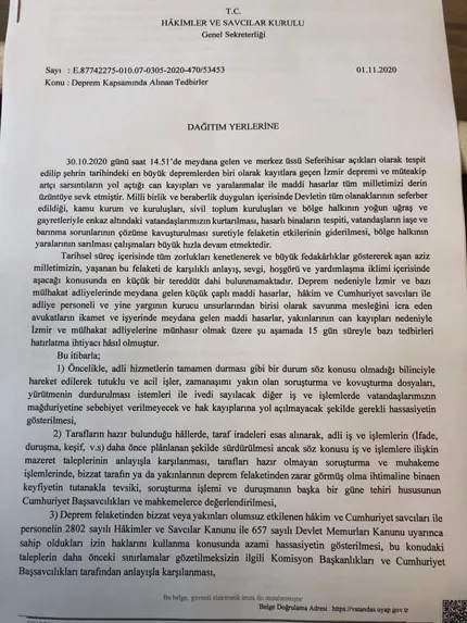 Son dakika: Hakimler ve Savcılar Kurulu’ndan teşkilatlara İzmir yazısı