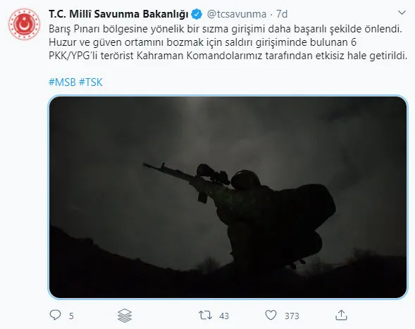 Son dakika: MSB duyurdu! Sızma girişimindeki teröristlere ağır darbe